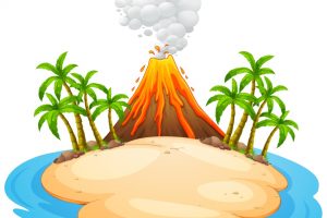 A volcano eruption island illustration