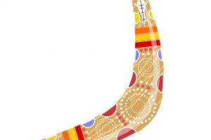 Australian wooden boomerang. Cartoon boomerang on a white background. Vector illustration of colored boomerang Tribal lizard. Stock vector